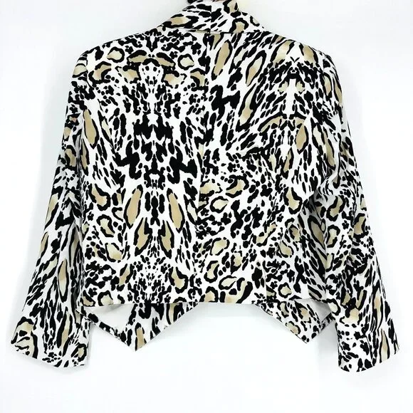 Bebe Safari Chic Neutral Leopard Print Cropped Shawl Collar Blazer Jacket Size S - Picture 4 of 9
